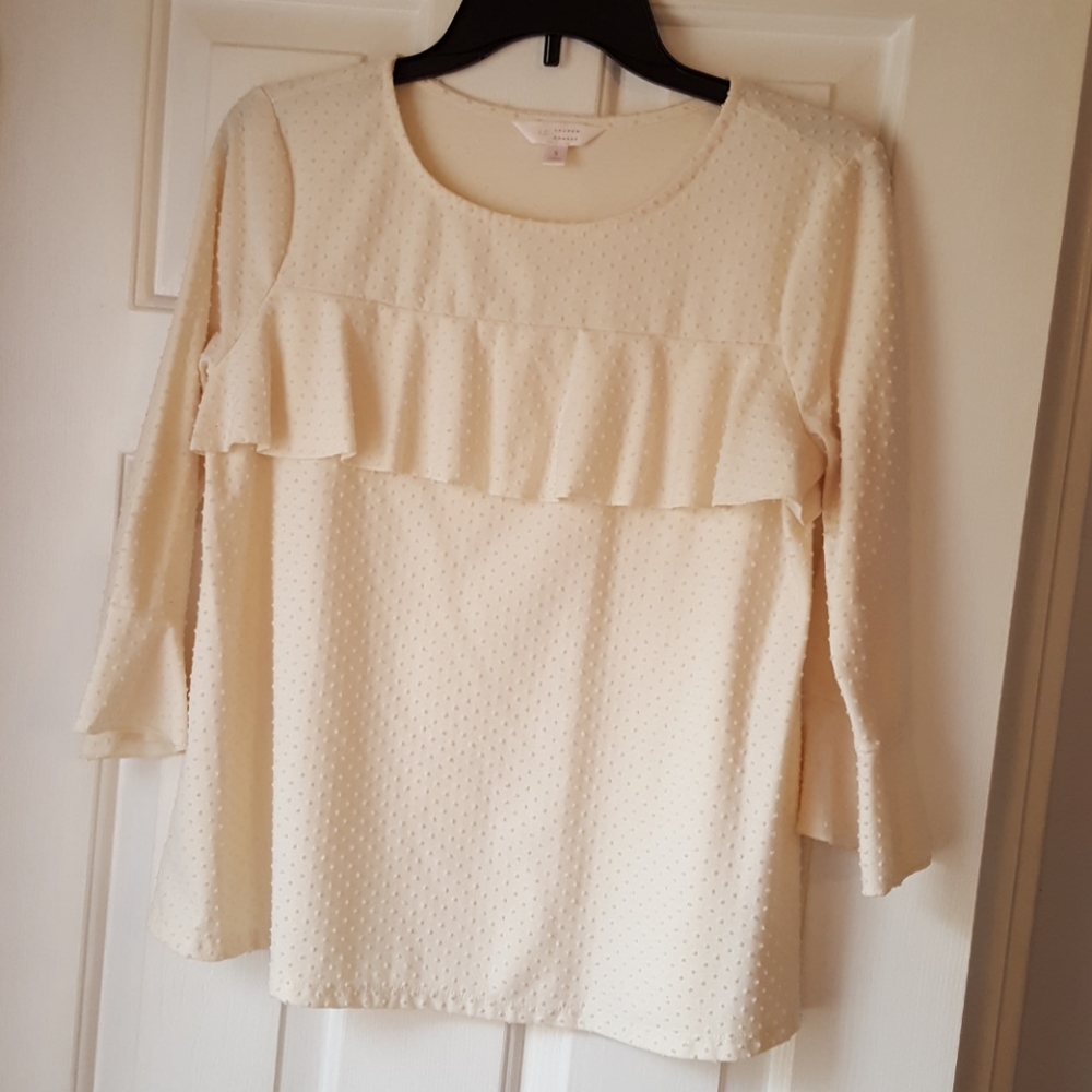 Lauren Conrad blouse in cream color, Swiss dots.
